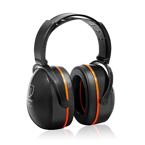 LYSIAN 31dB Hearing Protection Earmuffs, Foldable Adjustable Safety Ear Muffs for Shooting, Construction, Lawn Mowing, Adults - color: Orange Black