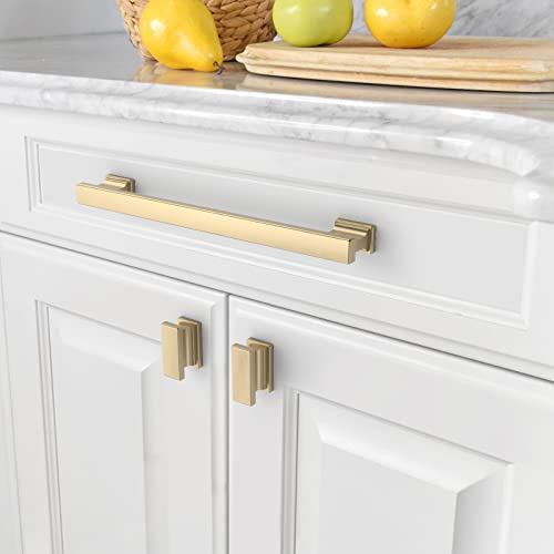 Amerdeco 10 Pack Brushed Brass Cabinet Pulls 7.5"/192MM Hole Center Hole Centers Kitchen Cabinet Handles Cabinet Hardware Kitchen Handles for Cabinets Cupboard Handles Drawer Pulls ZH00013 - color: Brushed Brass, size: 7.5" hole center