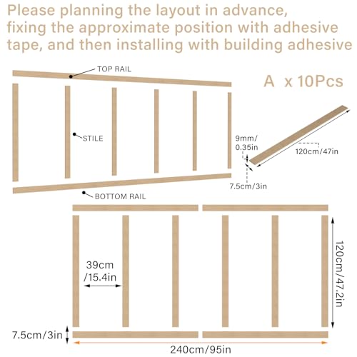Weysat 1 Set Board and Batten Wall Panel Wainscoting Panel 94.5 X 47.2 Inch - size: 94.5"L x 47.2"W