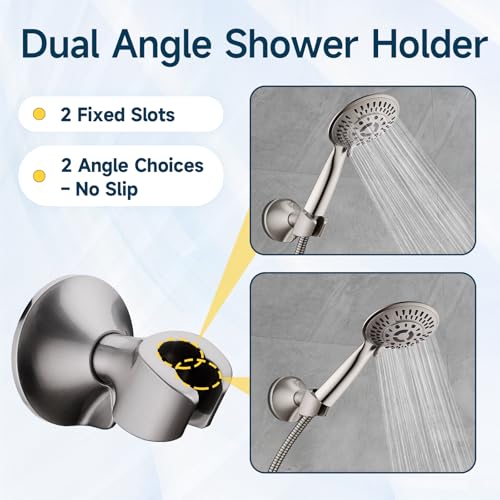 BRIGHT SHOWERS Handheld Shower Head Holder with Dual Angle Positions, Wall Suction Bracket Includes Adhesive 3M Disc, No Tools Required and Easy Installation, Brushed Nickel Finish - color: Brushed Nickel, style: Suction & Adhesive - 2 Angles