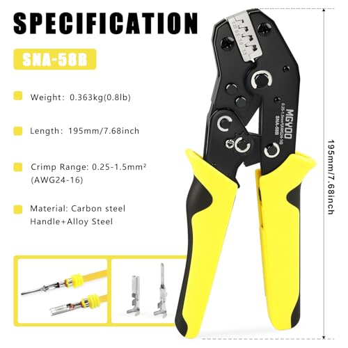 Wire Crimping Tool Open Barrel Terminals Ratchet Wire Crimper for Molex Style Deutsch Pin DELPHI AMP Dupont JST TYCO Connectors 24-14 AWG