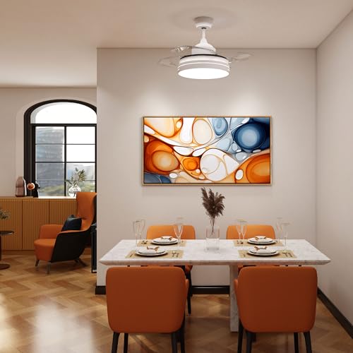 KLAKLA Orange and Blue Abstract Wall Art - Modern Picture Artwork for Wall Decor - Frame Wall Art for Living Room Office Bedroom - color: Colorful + Orange Frame, size: 48"L x 24"W