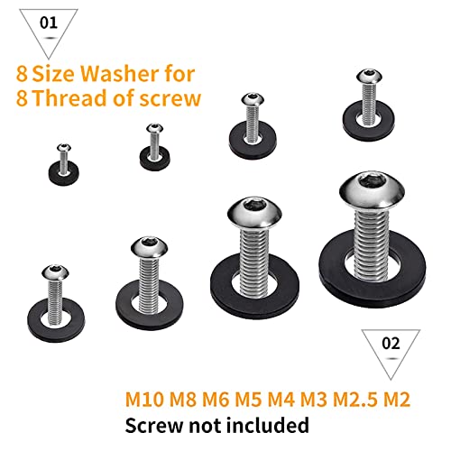 500Pcs Nylon Flat Washer Assortment Set, Washers Metric Sealing Spacer Gasket Ring Washers Set, 8 Sizes - M2, M2.5, M3, M4, M5, M6, M8, M10 (Black) - size: 500black