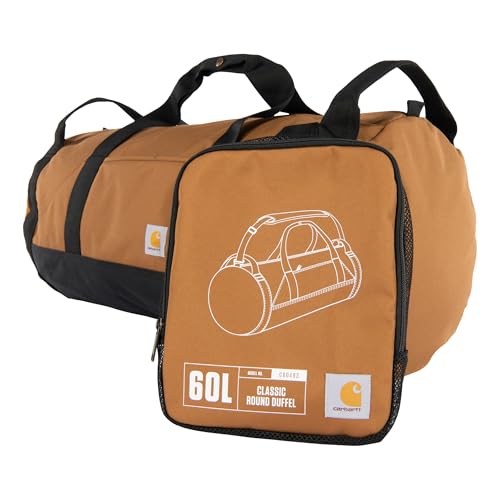 Carhartt Classic Round Duffel with Utility Pouch, Heavy-Duty, Water-Resistant Packable Gear Bag for Jobsite, Gym, and Travel - color: Carhartt Brown, style: 60l
