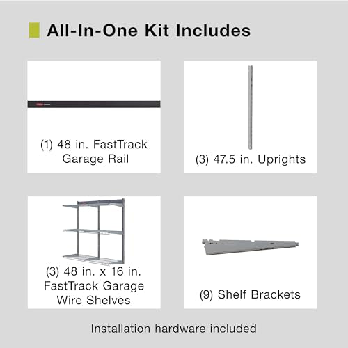 Rubbermaid Fasttrack Rail Storage 48"x16" 3-Shelf Kit, 350 lbs. Per Shelf, for Home/Garage/Shed/Workshop Organization - size: 48" Shelf