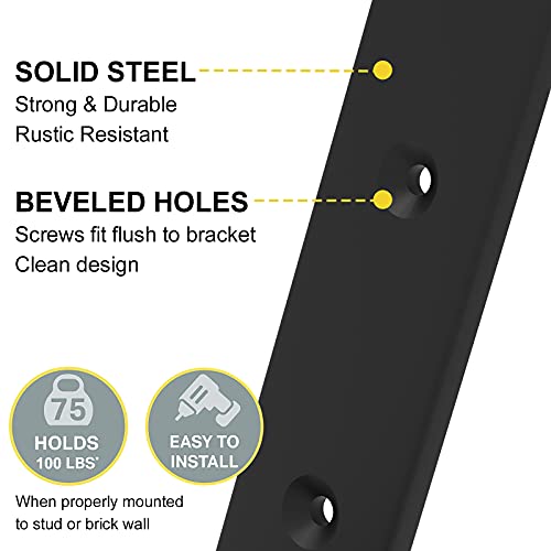 6-Pack Heavy Duty 10-Inch Black Shelf Brackets, L Shelf Bracket 10 Inch for Floating Shelves, 1/5-Inch Thick - color: Black 6Pack, size: 10 Inch