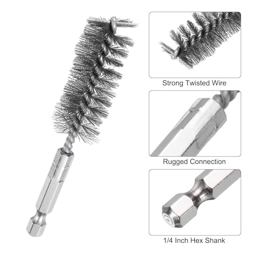 HARFINGTON 6Pcs Stainless Steel Bore Brush 20mm Dia 4" Long Cleaning Twisted Wire Brush with Handle 1/4" Hex Shank for Tubes, Ports, Bearings - size: 20mm