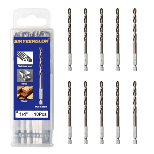 1/4 inch Cobalt Drill Bit for Metal and Hard Steel(10pcs),Hex Shank Quick Change M35 HSS Twist Impact Drill Bit Set,with Storage Case - size: 1/4(10pcs)