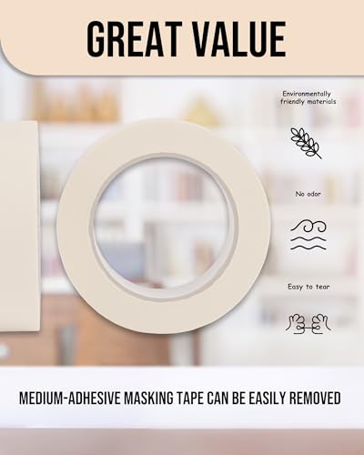Lichamp Masking Tape 1 inch, 24 Pack General Purpose Beige White Masking Tape, 1 inch x 55 Yards x 24 Rolls (1320 Total Yards) - size: 24 Rolls x 0.94 inch x 55 Yards