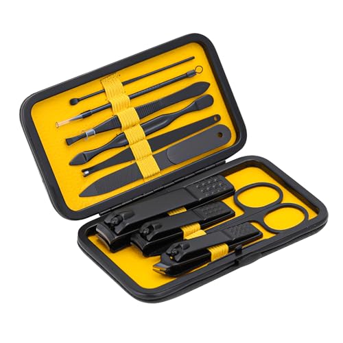 Glamne Manicure Set Nail Clippers Kit Professional Stainless Steel Nail Care Tools with Leather Travel Case 10 in 1 Yellow - color: Yellow