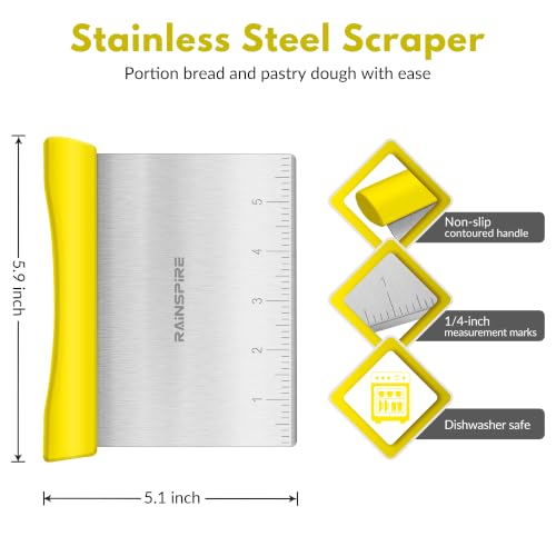 Multi-Purpose Stainless Steel Bench Scraper Dough Blender & Pastry Cutter - color: Yellow