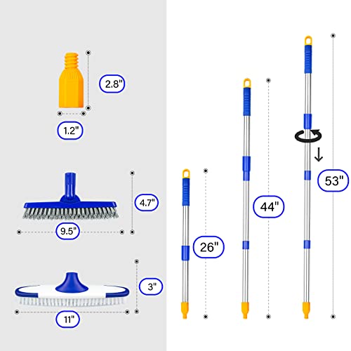 ITTAR Grout & Scrub Brush Combo, Floor Scrubber with Long Handle, Multi-Purpose Stiff Bristles Cleaning Brush Set for Tile, Grout, Deck, Kitchen, Shower Floor (2 Pcs) - color: White & Blue Head