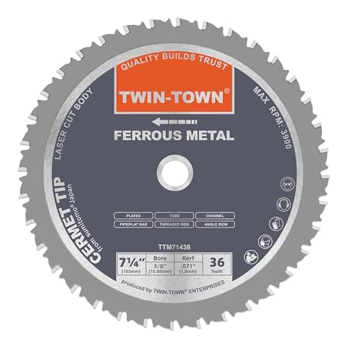 TWIN-TOWN 7-1/4-Inch 36 Tooth Steel and Ferrous Metal Saw Blade with 5/8-Inch DMK Arbor - size: 7-1/4" 36T thick steel