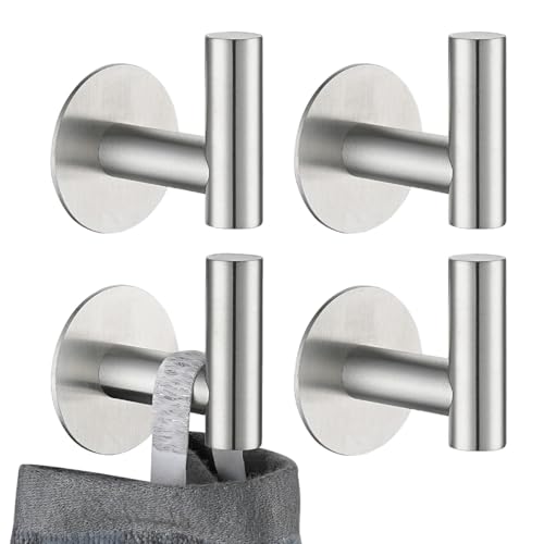 JQK Self Adhesive Towel Hook Brushed, No Drill Stick on Coat Robe Clothes Wall Hook for Bathroom Kitchen Garage 4 Pack, 304 Stainless Steel Brushed Steel, ATH110-BN-P4 - color: Brushed Steel, size: 4 Pack