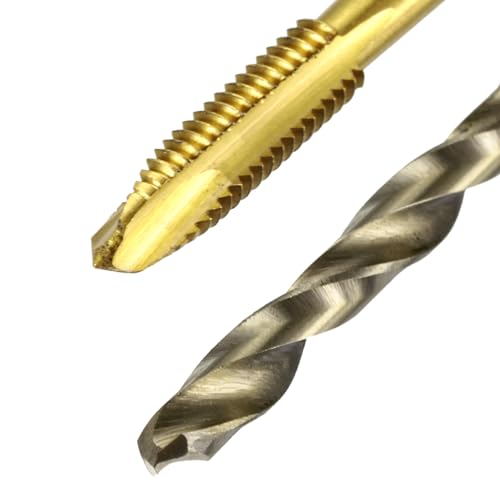 uxcell Metric Tap & Drill Bit Set, 2pcs M4 x 0.7 Spiral Point Thread Taps Titanium Coated and 2pcs 3.3mm Twist Drill Bits Roasted Yellow, Screw Tapping Threading Tools - size: M4 x 0.7 + 3.3mm