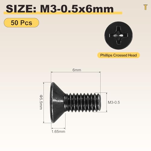 METALLIXITY M3-0.5x6mm Phillips Flat Head Bolts 304 Black 50Pcs - color: Black, size: M3-0.5x6mm