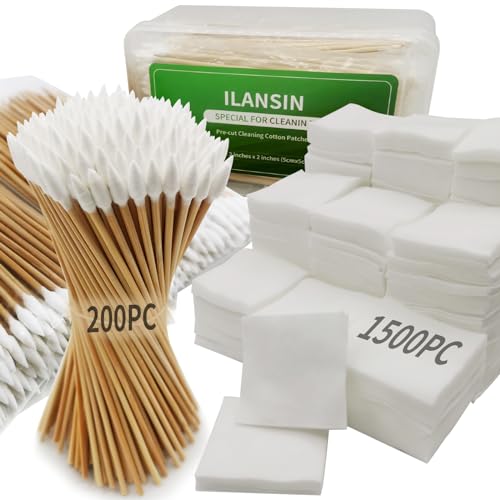 1700PCS gun cleaning supplies—1500PCS Gun Cleaning Patches +200PCS Gun Cleaning swabs,2"x2"Lint Free Gun Cleaning Rags,6"Long Cotton swabs for 9mm and All Caliber of Firearms.Gun Cleaning Kit - color: 1500Patches + 200Pointed Swab