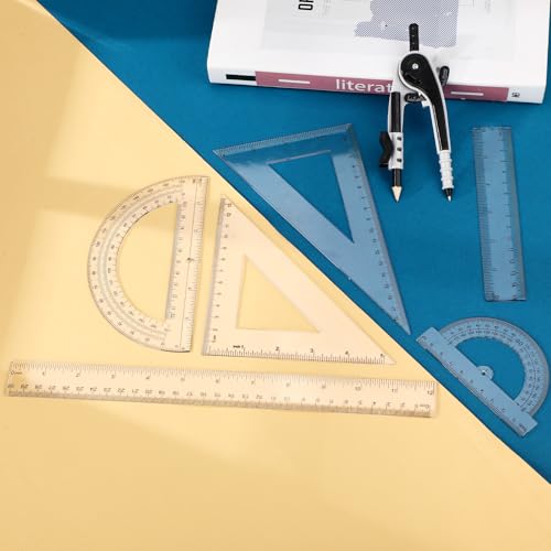 Zonon 7 Pcs Geometry Math Set with Compass Protractor Rulers, Clear - color: Clear