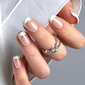 CurvLife Short Square French Tip Press On Nails, Classic White, Soft Gel - color: French Nails with Glitter