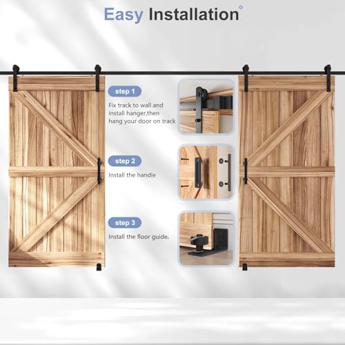 EaseLife 14 FT Double Sliding Barn Door Track and Handle Hardware Kit,Straight Pulley,Slide Smoothly Quietly,Easy Install (14FT Track Kit for 40"~42" Wide Double Door) - size: 14 FT-Double Door Kit
