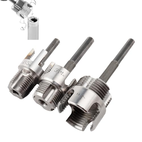 3Pcs PVC Pipe Threader Kit, 1/2, 3/4 and 1 Inch Pipe Thread Cutting Tool