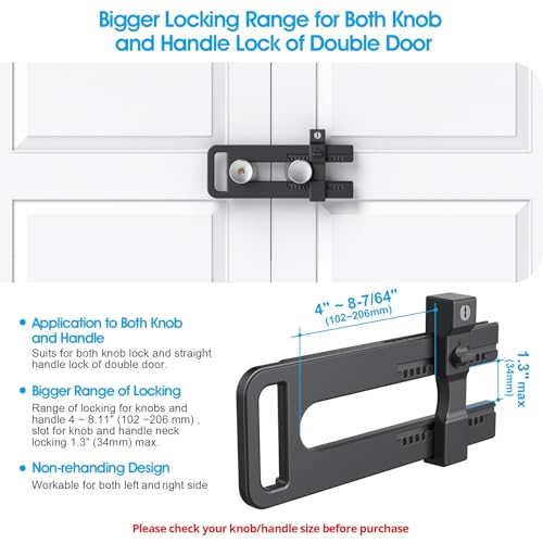 AST French Door Lock for Double Doors, Adjustable, 3 Brass Keys, Key Alike - style: Matte Black with Keyed Alike