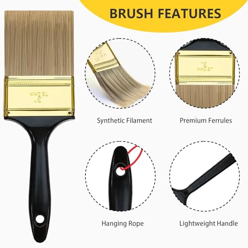 20 Pcs Paint Brushes, 5 Sizes, 1" 1.5" 2" 3" Flat & 1.5" Angled