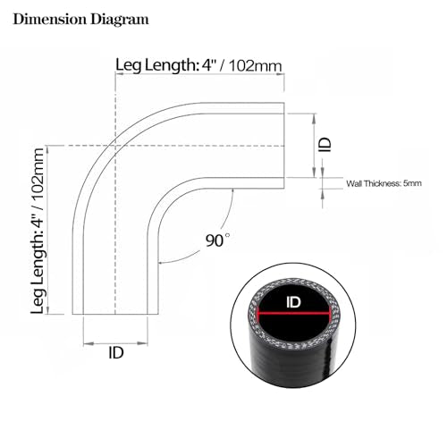 ID 1.25 inch 90 Degree Silicone Elbow Coupler Hose 4" Leg Length - color: Black 90, size: ID: 1.25" (32mm)