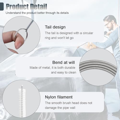 Long Drain Wire Brush, 60 Inch Flexible Pipe Tube Brush, Nylon Stainless Steel Sunroof Drain Cleaning Tool & Straw Cleaning Brush for Home, Kitchen, Fish Tank, Water Pump Accessories