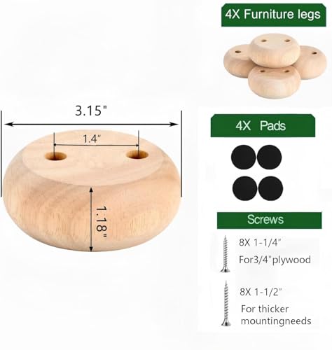 1 Inch Unfinished Wood Bun Furniture Legs Set of 4 - size: 1.18" height *3.15 " diameter