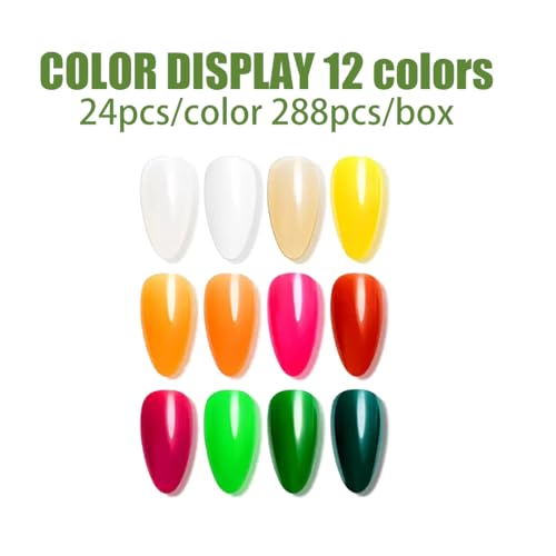 12 Color Press on Nails 288Pcs Medium Almond Fake Nails with Solid Color False Nail Press ons shiny Reusable Acrylic Glue on Nail Full Cover Stick on Nail for Women Manicure - color: Style-23