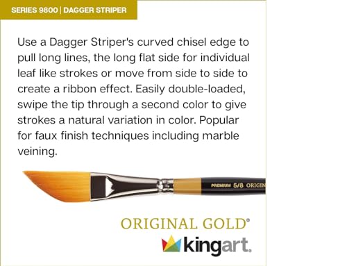 KINGART Premium 4 pc. Original Gold 9800 Series Dagger Striper Artist Brush Set, Synthetic Golden TaklonHair for Acrylic, Oil, Gouache Paint, Short Handle, 4 Sizes: 1/8", 1/4", 3/8", 1/2"