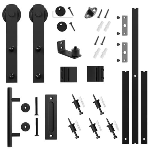 SMARTSTANDARD 7 FT Heavy Duty Sturdy Sliding Barn Door Hardware Kit, Black - size: 7 Feet