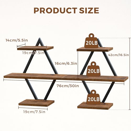 Floating Wall Shelves, Set of 2, Rustic Brown - color: Rustic Brown