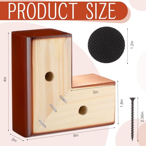Geelin 4 Pack Wooden Furniture Risers 2 Inch High L‑Shaped Bed Risers with Metal Screws and Anti-Slip Pads Furniture Legs Couch Legs Replacement Sofa Feet for Coffee Table Bed Dresser (Brown) - color: Brown, size: 2 Inch
