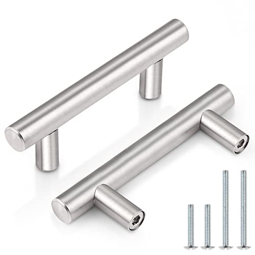 Probrico 5 Pack|T Bar Cabinet Pulls Stainless Steel Kitchen Handles Chest Knobs 2.5 Inch Hole Centers Brushed Nickel, 4 Inch Overall Length - color: Brushed Nickel, size: hole center 2-1/2"