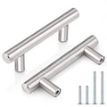 Probrico 30 Pack|2.5 inch Drawer Pulls Stainless Steel, Modern Cabinet pulls Brushed Nickel, Round T bar Handles Dresser Drawer knobs, Kitchen Cabinet Knobs Hardware, 4 inch Overall Length - color: Brushed Nickel, size: hole center 2-1/2"