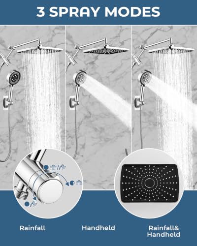 Shower Head with Handheld,High Pressure Chrome Rain Shower Head - color: B-Chrome, style: Rectangular 12"