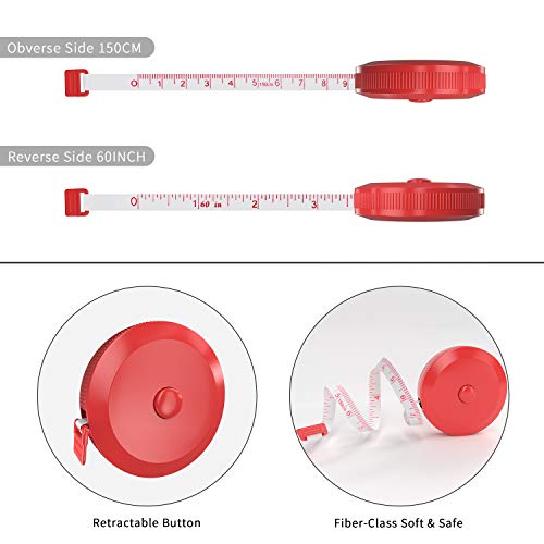 DiCUNO 3-Pack Soft Retractable Measuring Tape, 60-Inch 1.5 Meter, Red - color: Red*3pcs