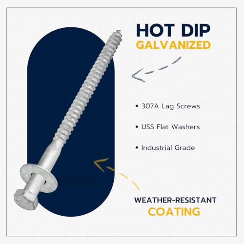 3/8 x 8 (50 Pack) Lag Screw Kit, 50 Screws and 50 washers, Hot Dip Galvanized, Meets ASME B18.2.1 Industrial/Commercial Grade by Makers Bolt - size: 3/8 x 8