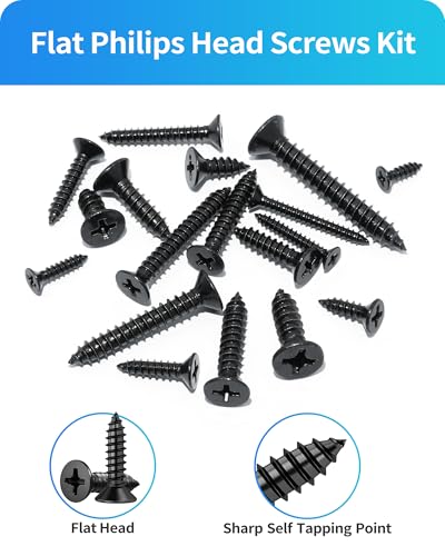550Pcs 304 Stainless Steel Wood Screws Assortment Kit, Phillips Flat Head Sheet Metal Screws Self Tapping Screws Set, #4#6#8#10#12 Wood Assorted Screw (Black-Flat Head 550PCS) - style: Black-Flat Head 550PCS