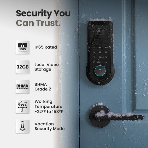 Lockin Veno Pro, All-in-One Smart Lock for Front Door - size: Single Battery, style: Palm Vein+32G Local Storage