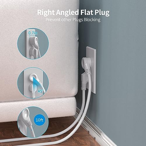 2PC Surge Protector Power Strip Tower with 5 USB Ports and Night Light - color: White-2PC