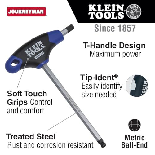 Klein Tools JTH68MB Hex Kit Set, Metric Ball End T-Handle Hex Key Allen Wrench Set with 6-Inch Blades, Stand Included, 8-Piece - size: 8-Piece