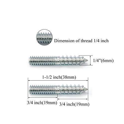 12 Pack 1/4-20 x 1-1/2 Inch Silver Hanger Bolts, Double Headed, Carbon Steel, 4.8 Grade, 37mm Length - size: Silver 1/4-20"x1-1/2"-12PCS