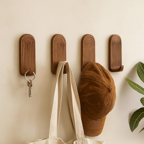 AceOrbit 4 Pcs Rainbow Arch Adhesive Wall Hooks Boho, Brown - color: Brown