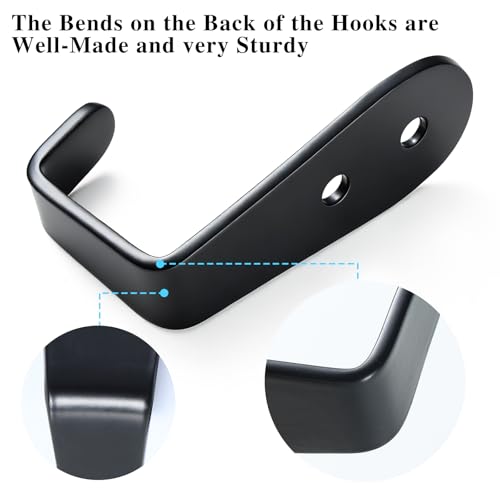 Stainless Steel Hooks for Hanging, Heavy Duty Hook, Wall Hooks Key Holder Wall Mount Hanger Coat Hook Garage Storage Screw Utility Hooks, 8 Pack (Black) - color: Black L