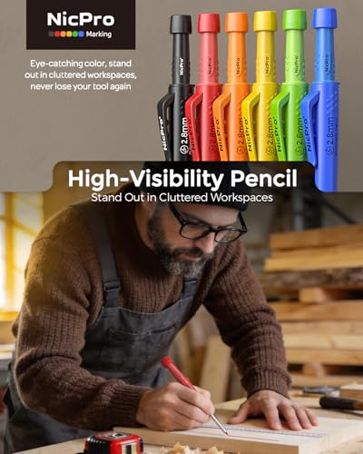 Nicpro 6Pack Carpenter Pencils with Sharpener & Sleeve, Construction Pencil - size: 6 Pack