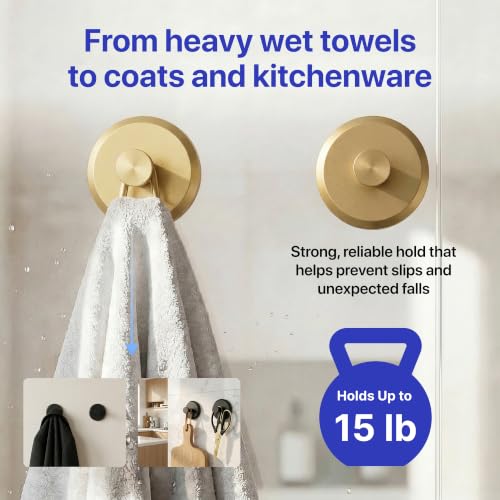 HOME SO Suction Cup Hooks for Shower & Bathroom Towel Holder 4-Pack Gold - color: Brushed Gold, size: 4 Pack