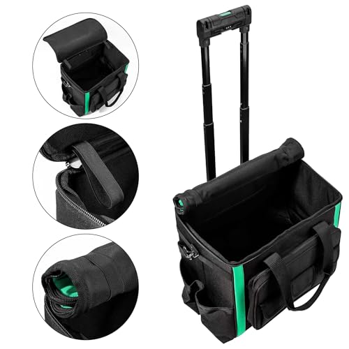 Amazon Basics Tool Storage Rolling Bag with LED Light, 20 Pockets, Adjustable Shoulder Strap, Black - size: Rolling Bag